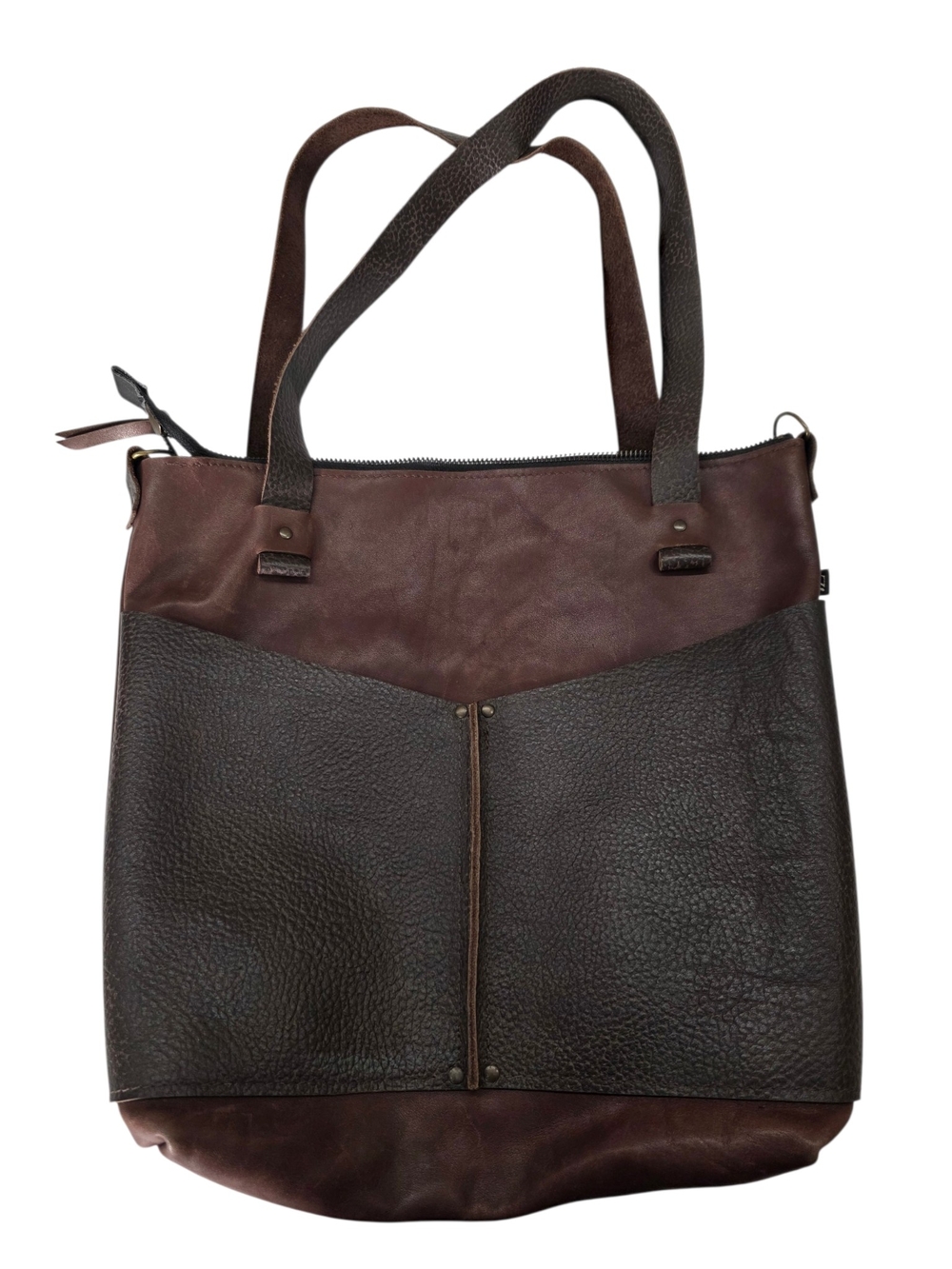 Handmade Two-Tone Dark Brown Leather Tote Bag